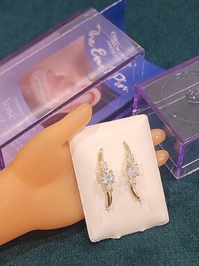 Gold Crystal Curved Drop Earrings - Women Jewelry